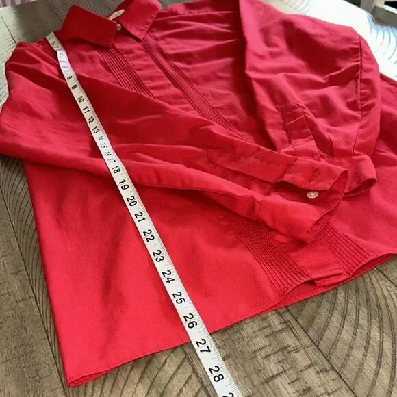 Polished Fire 🔥 Red Tuxedo 🤵‍♀️ Shirt 👔 Front Pleat Hidden buttons. Travel🧳 - Picture 12 of 17